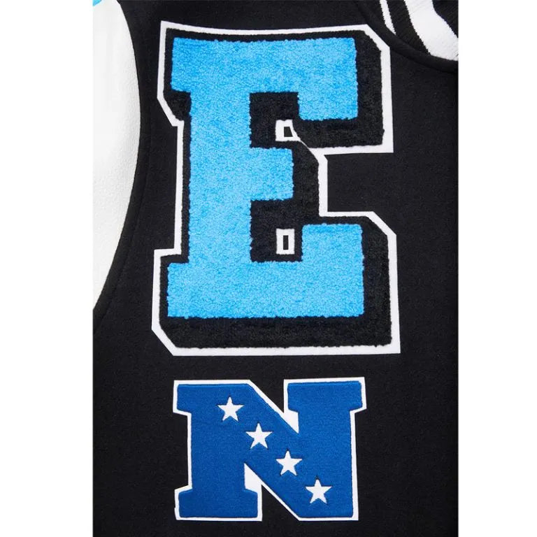 Detroit Lions Mashup Rib Black Wool & White Genuine Leather Sleeves Men's Varsity Jacket