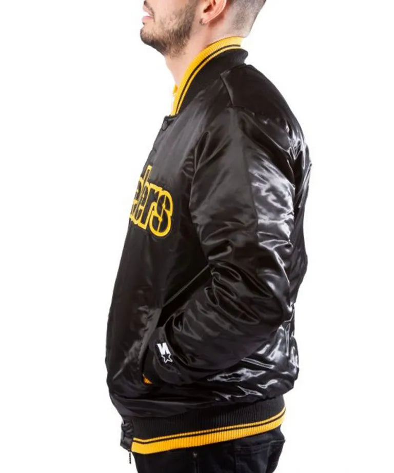 Pittsburgh Steelers Full-Snap Varsity Black Satin Men's Bomber Jacket