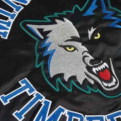 Minnesota Timberwolves Heavyweight Full-Snap Varsity Black Satin Men's Bomber Jacket