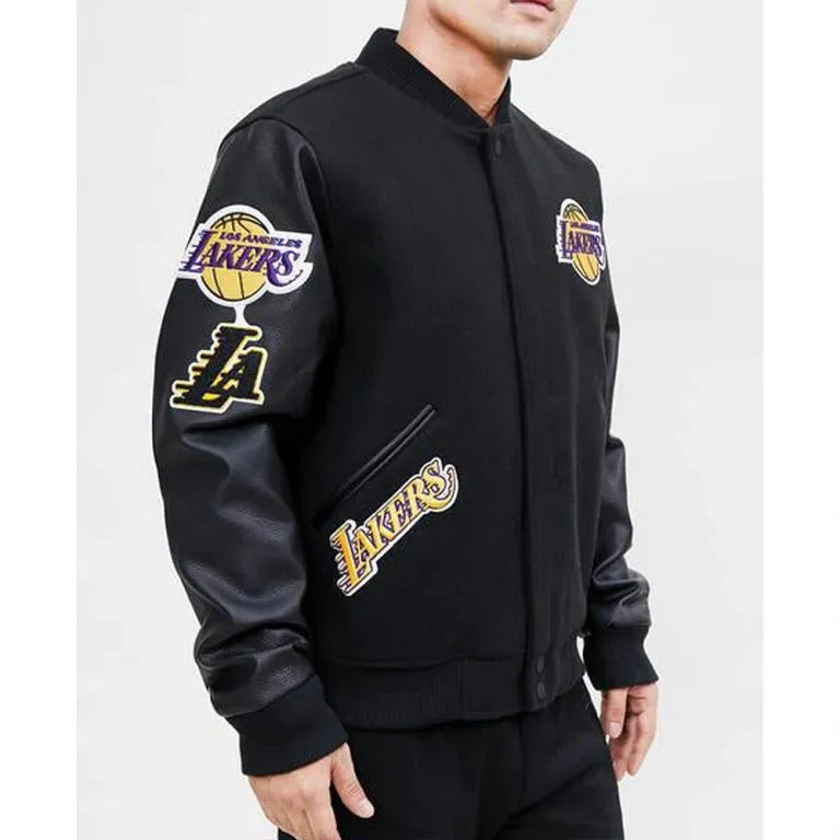 Los Angeles Lakers Classic Varsity Black Wool & Genuine Leather Sleeves Men's Letterman Jacket