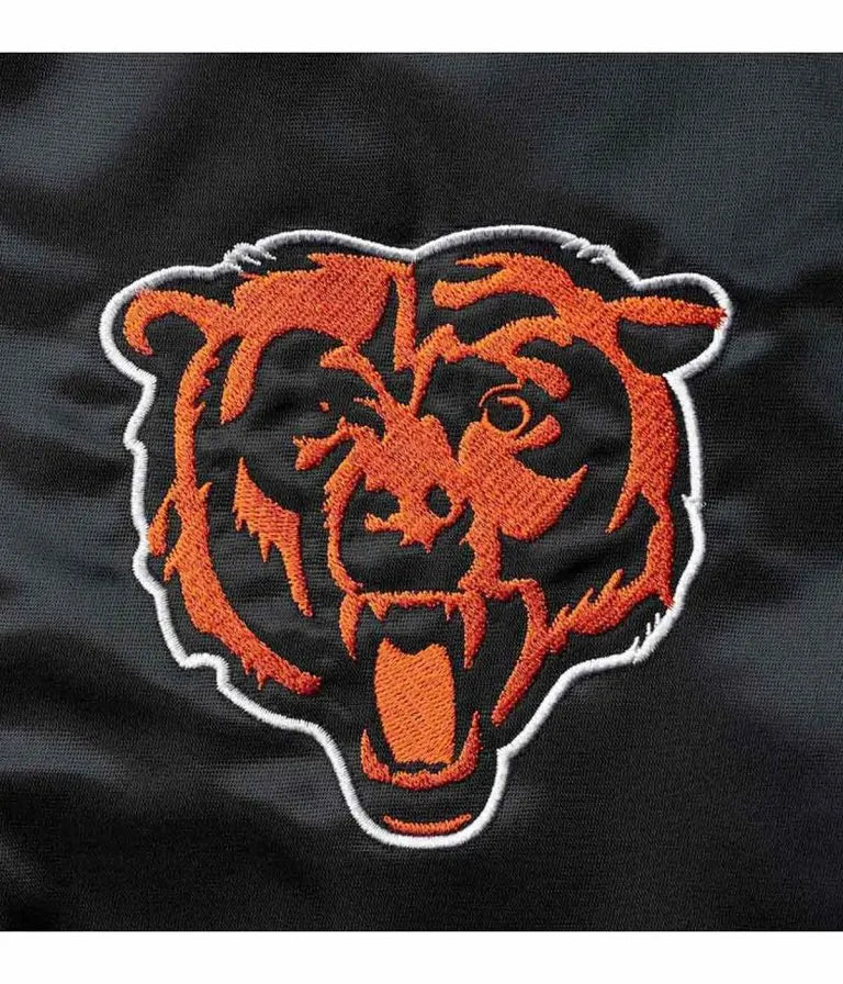 Chicago Bears Leader Full-Snap Varsity Navy Blue and Orange Satin Men's Bomber Jacket