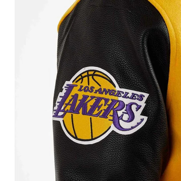 Los Angeles Lakers Mash Up Varsity Yellow Wool & Black Genuine Leather Sleeves Men's Letterman Jacket