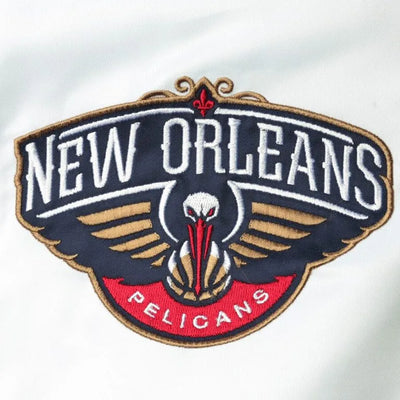New Orleans Pelicans Full-Snap Varsity White and Navy Blue Satin Men's Bomber Jacket