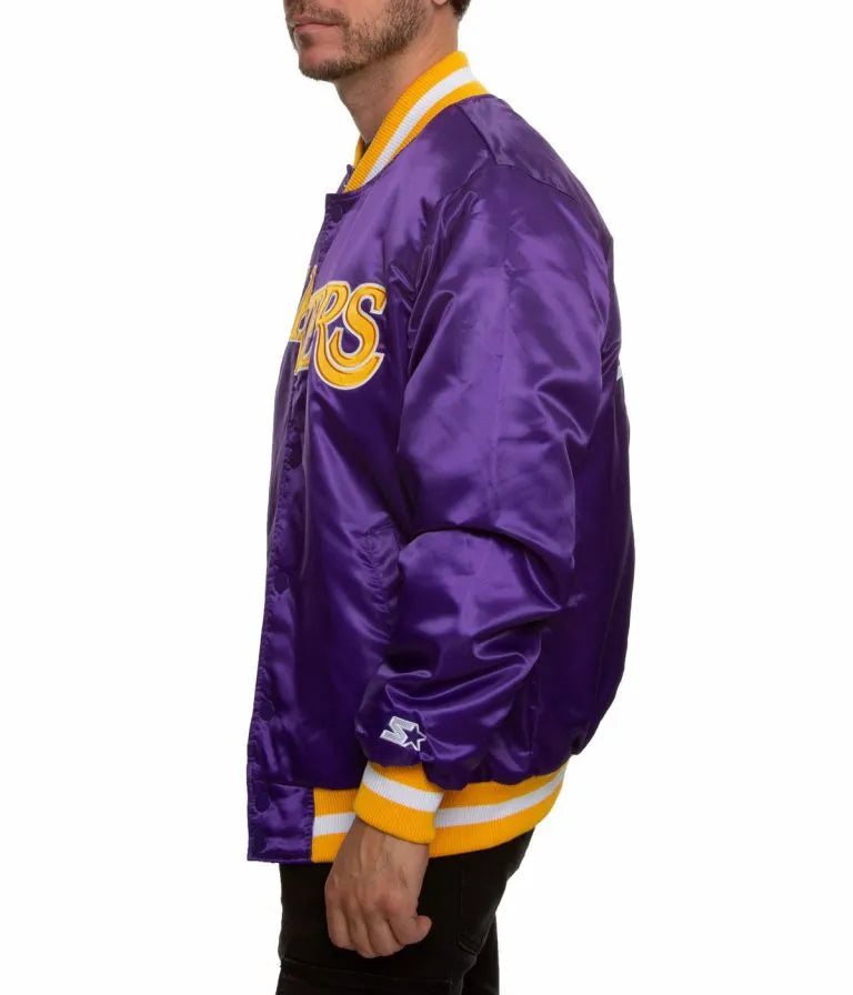 Los Angeles Lakers Full-Snap Varsity Purple Satin Men's Bomber Jacket