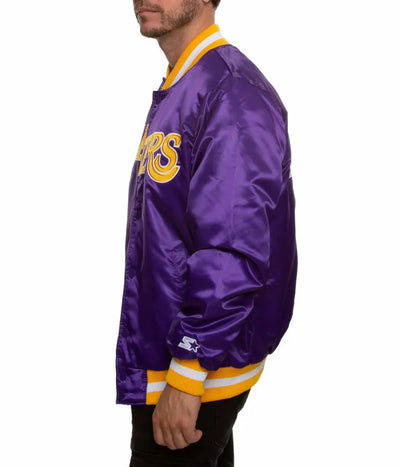Los Angeles Lakers Full-Snap Varsity Purple Satin Men's Bomber Jacket
