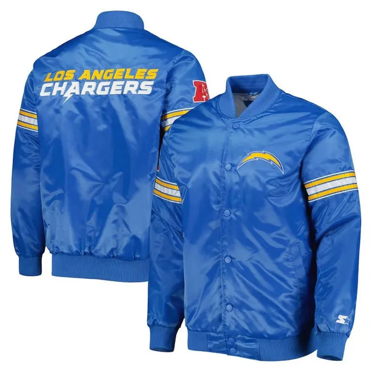 Los Angeles Chargers The Pick and Roll Full-Snap Varsity Powder Blue Satin Men's Bomber Jacket