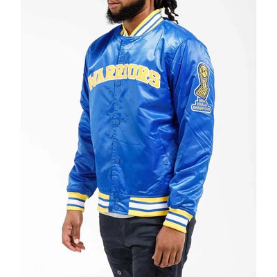 Golden State Warriors Full-Snap Varsity Royal Blue Satin Men's Bomber Jacket
