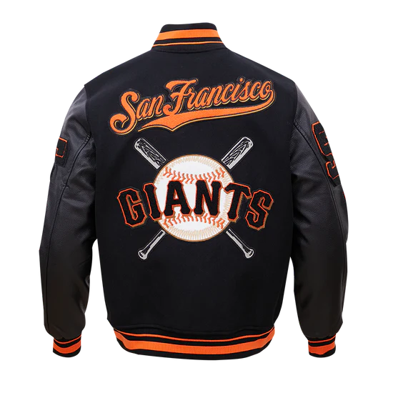 San Francisco Giants Mash Up Full-Zip Varsity Black Wool/Leather Men's Jacket
