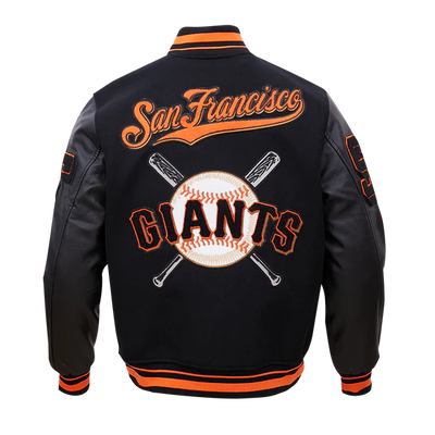 San Francisco Giants Mash Up Full-Zip Varsity Black Wool/Leather Men's Jacket