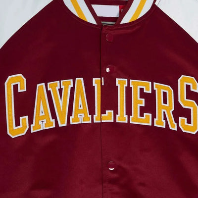 Cleveland Cavaliers Prime Time Full-Snap Varsity Burgundy and White Satin Men's Bomber Jacket