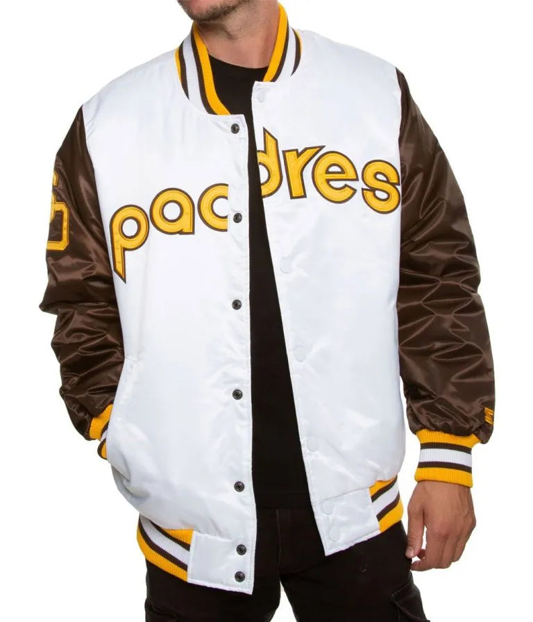San Diego Padres White and Brown Satin Full-Snap Men's Jacket