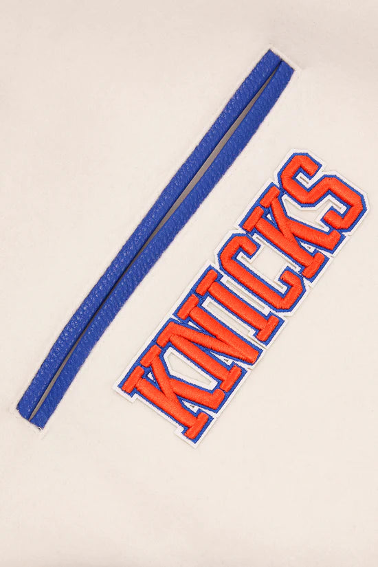 New York Knicks Varsity White Wool & Royal Blue Genuine Leather Sleeves Men's Letterman Jacket