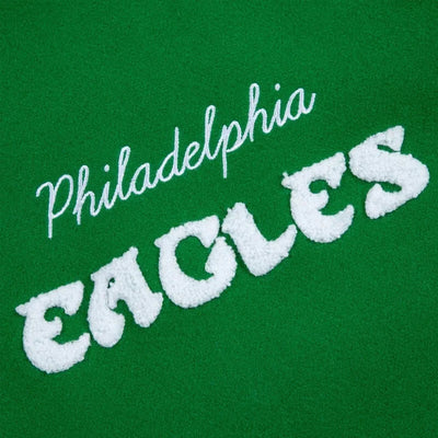 Philadelphia Eagles Go Birds Kelly Green Wool & Off White Genuine Leather Sleeves Men's Varsity Letterman Jacket