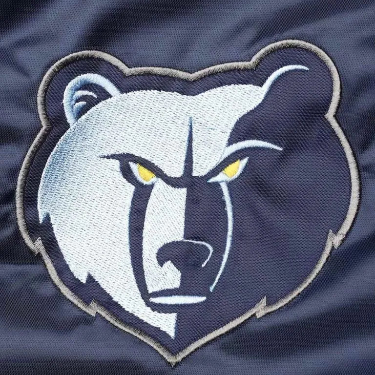 Memphis Grizzlies The Enforcer Full-Snap Varsity Navy/Light Blue Satin Men's Bomber Jacket