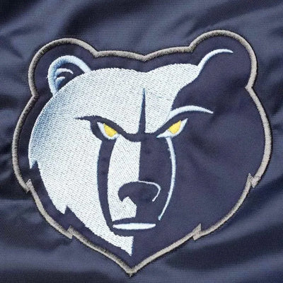 Memphis Grizzlies The Enforcer Full-Snap Varsity Navy/Light Blue Satin Men's Bomber Jacket