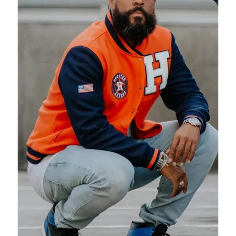 Houston Astros Blue/Orange Wool Letterman Full-Snap Men's Jacket