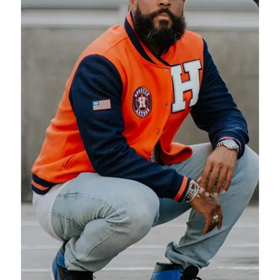 Houston Astros Blue/Orange Wool Letterman Full-Snap Men's Jacket