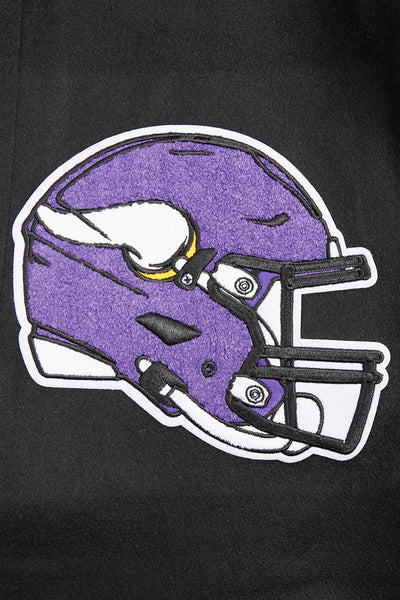 Minnesota Vikings Mashup Classic Rib Black Wool and Genuine Leather Sleeves Men's Varsity Letterman Jacket