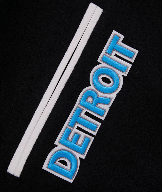 Detroit Lions Black Wool & White Genuine Leather Sleeves Men's Varsity Jacket