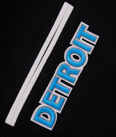 Detroit Lions Black Wool & White Genuine Leather Sleeves Men's Varsity Jacket