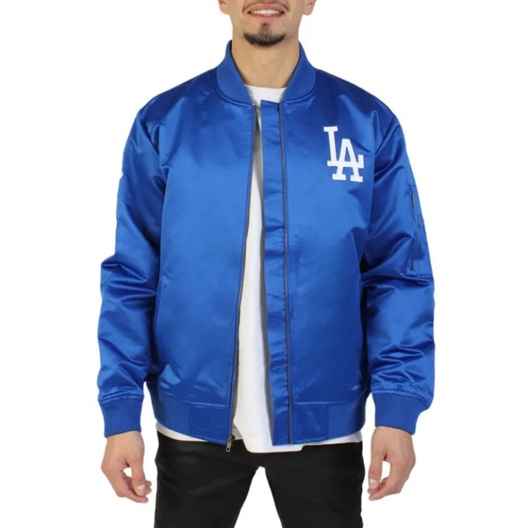 LA Dodgers Vintage Logo Lightweight Royal Blue Satin Men's Jacket