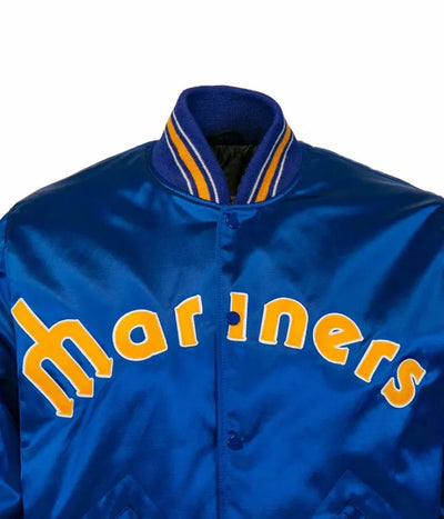 1982 Seattle Mariners Full-Snap Varsity Blue Satin Men's Bomber Jacket