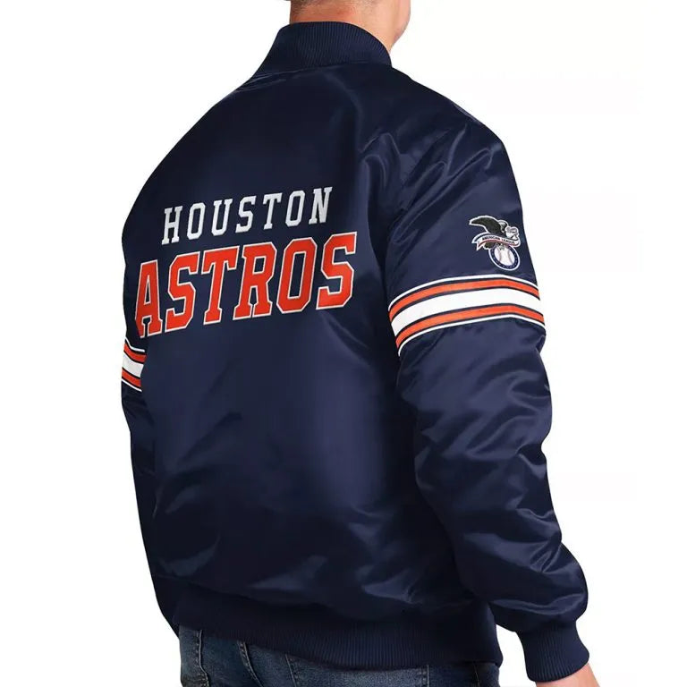 Houston Astros Pick & Roll Full-Snap Varsity Navy Blue Satin Men's Jacket