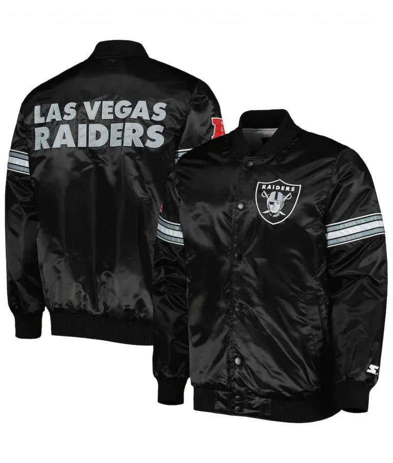 Los Angeles Raiders The Pick and Roll Full-Snap Varsity Black Satin Men's Bomber Jacket