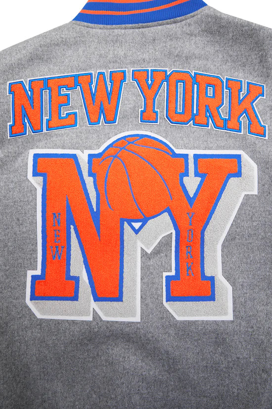 New York Knicks Varsity Gray Wool & White Genuine Leather Sleeves Men's Letterman Jacket