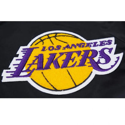 Los Angeles Lakers Mash Up Logo Full-Snap Varsity Black Satin Men's Bomber Jacket