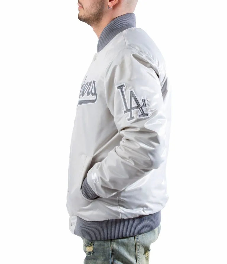 Los Angeles Dodgers Silver Satin Full Snap Men's Jacket