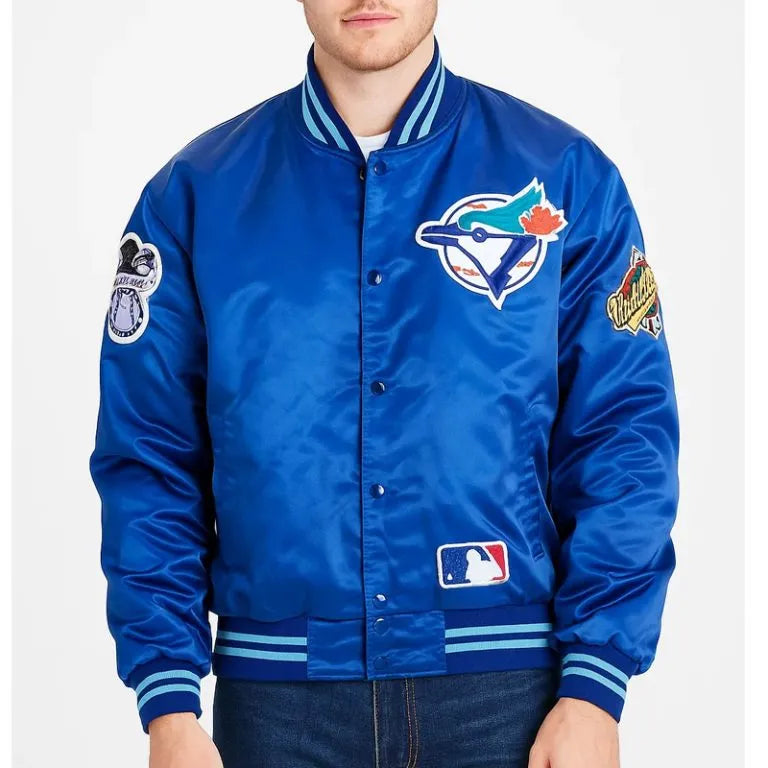 Toronto Blue Jays 90’s Full-Snap Blue Satin Varsity Men's Jacket