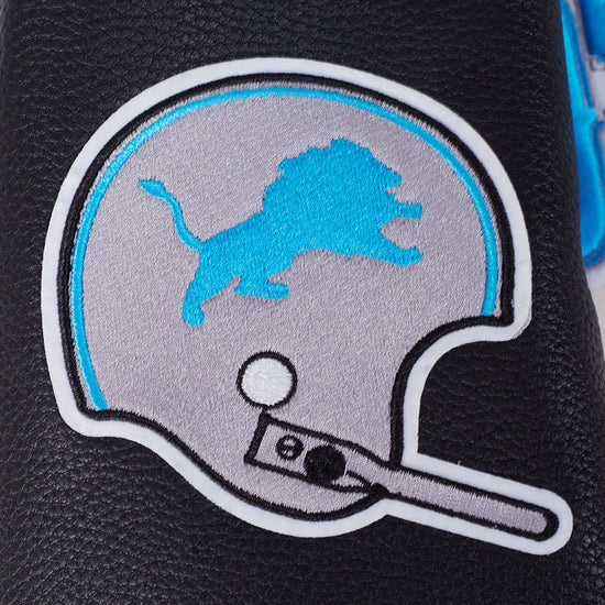 Detroit Lions Off White Wool & Black Genuine Leather Sleeves Men's Varsity Jacket