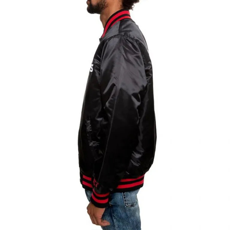 Houston Texan Full-Snap Varsity Black Satin Men's Bomber Jacket