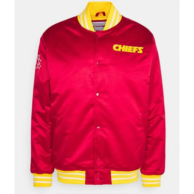 Kansas City Chiefs Full-Snap Varsity Red Satin Men's Bomber Jacket
