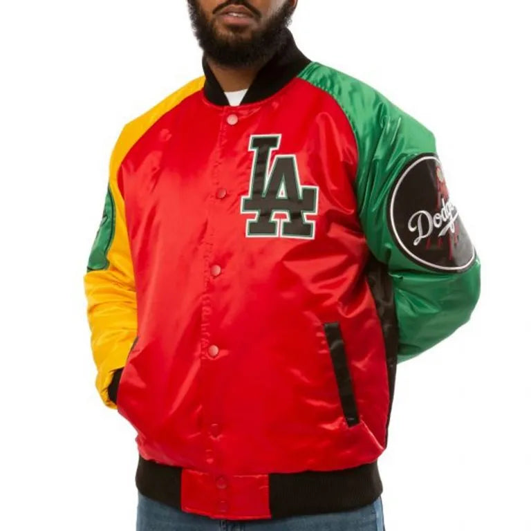 Black/Red Los Angeles Dodgers Ty Mopkins Satin Full-Snap Men's Jacket