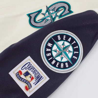 Seattle Mariners Off white Wool & Navy Blue Leather Sleeves Varsity Men's Jacket