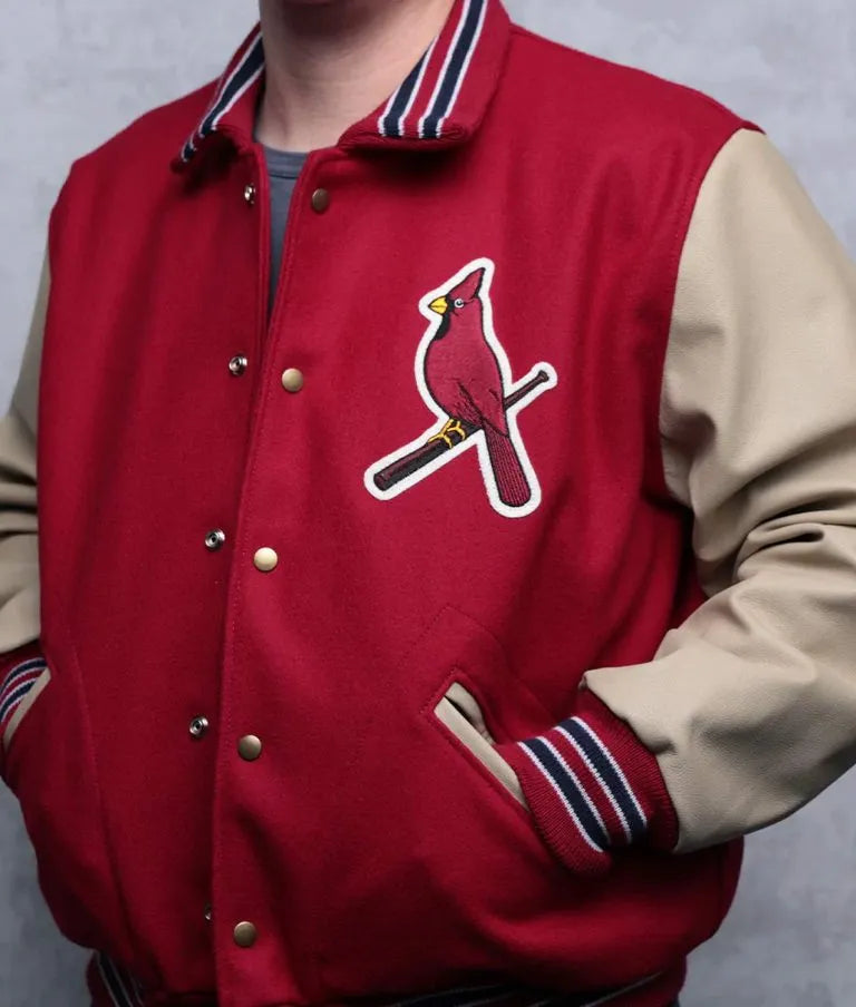 Louis Cardinals Red Wool & Beige Leather Sleeves Varsity Men's Jacket