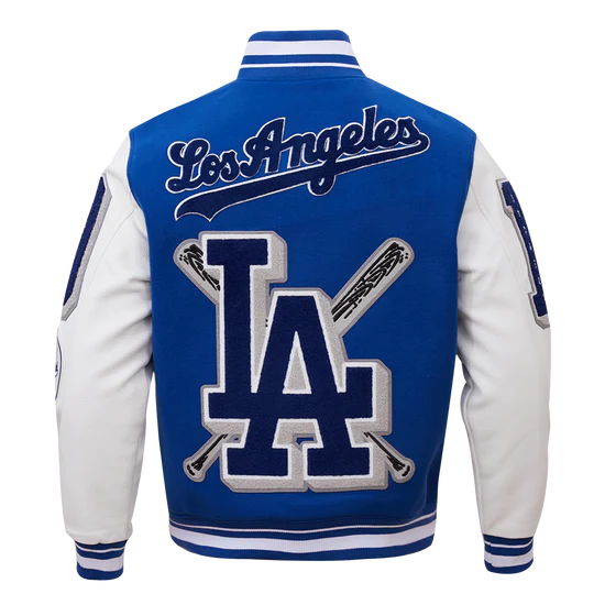 LA Dodgers Mash Up Varsity Blue Wool & White Leather Sleeves Men's Jacket