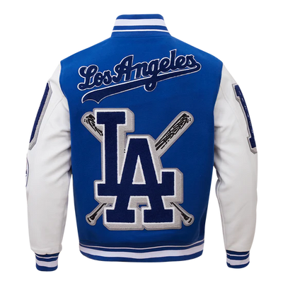 LA Dodgers Mash Up Varsity Blue Wool & White Leather Sleeves Men's Jacket