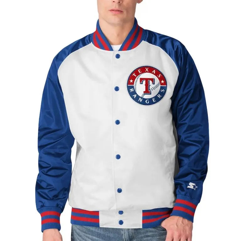 Texas Rangers Clean-Up Hitter White/Blue Satin Full-Snap Men's Jacket