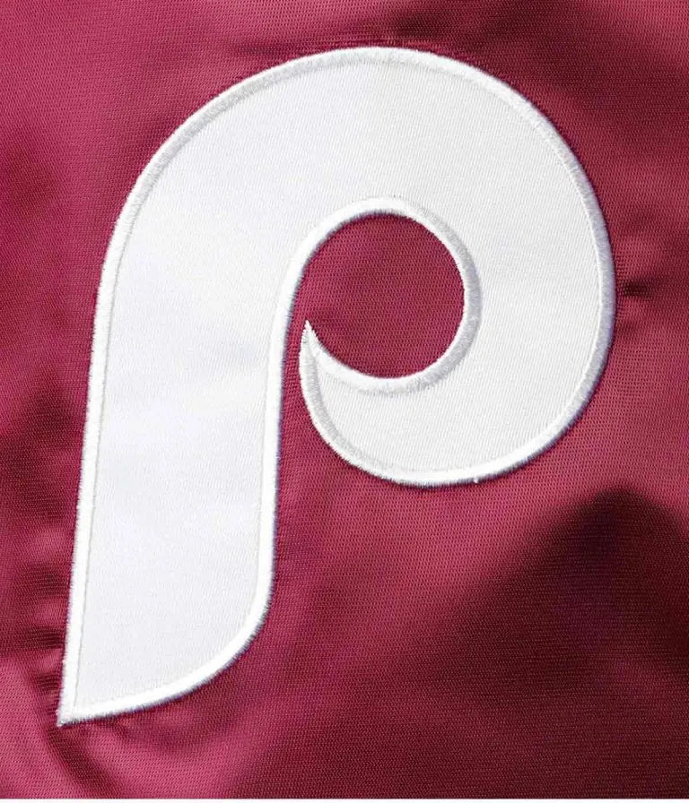 Philadelphia Phillies Burgundy and Blue Satin Full Snap Varsity Men's Jacket