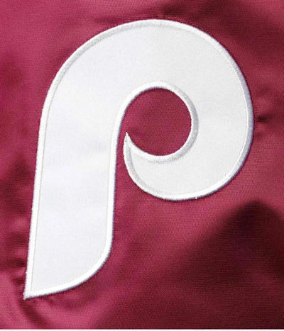 Philadelphia Phillies Burgundy and Blue Satin Full Snap Varsity Men's Jacket