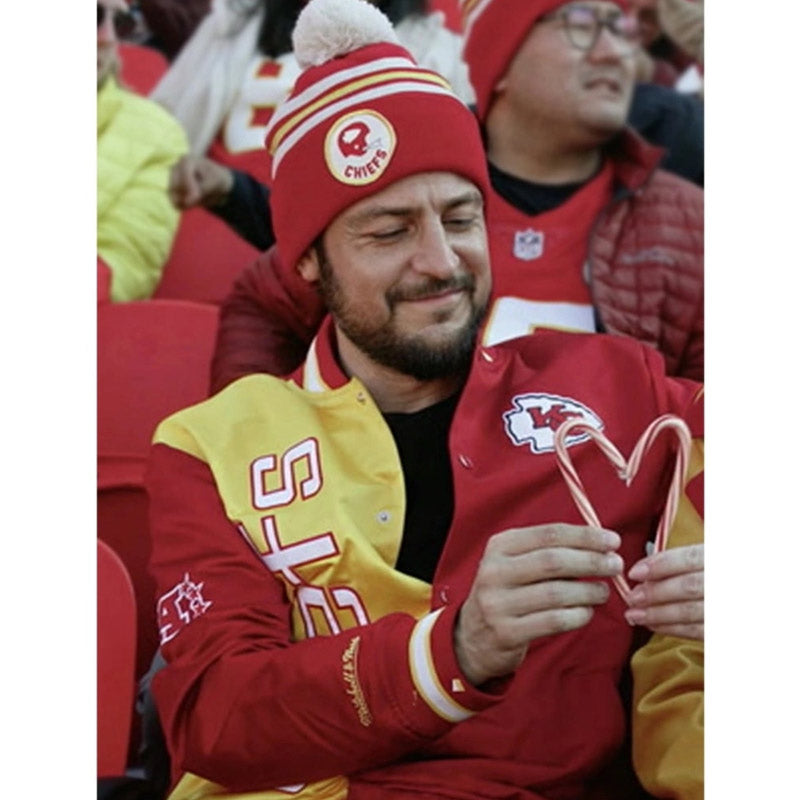 Kansas City Chiefs Holiday Touchdown Full-Snap Varsity Red Satin Men's Bomber Jacket