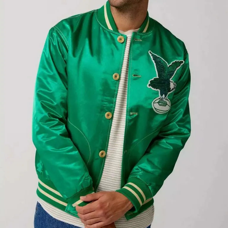 1938 Philadelphia Eagles Full-Snap Varsity Green Satin Men's Bomber Jacket