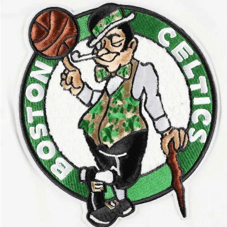 Boston Celtics Full-Snap Varsity White and Kelly Green Satin Men's Bomber Jacket