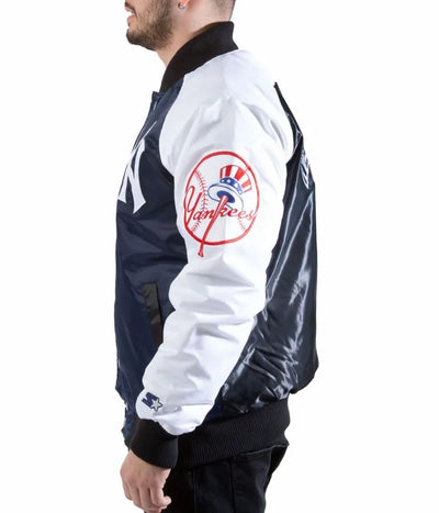New York Yankees Tri-Color Satin Varsity Men's Bomber Jacket