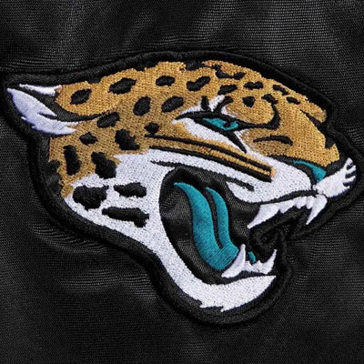 Jacksonville Jaguars Full-Snap Varsity Black and Teal Satin Men's Bomber Jacket