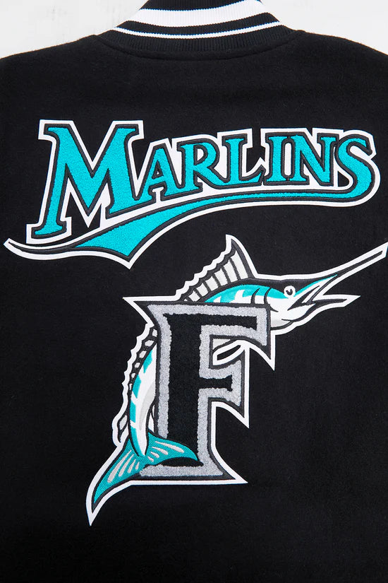 Florida Marlins Varsity Letterman Black Wool & Leather Men's Jacket