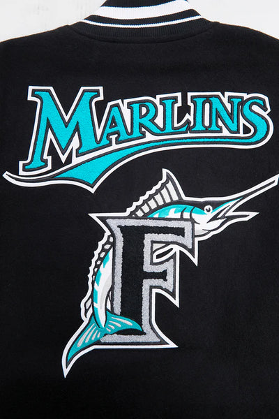 Florida Marlins Varsity Letterman Black Wool & Leather Men's Jacket